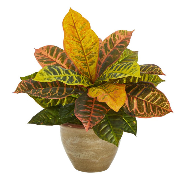 NEARLY NATURAL INC. P1452 Nearly Natural Garden Croton 15inH Artificial Plant With Ceramic Planter, 15inH x 13inW x 7inD, Orange/Natural NEARLY NATURAL INC. P1452 Nearly Natural Garden Croton 15inH Artificial Plant With Ceramic Planter, 15inH x 13inW x 7inD, Orange/Natural