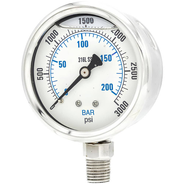 PIC Gauges PRO301L254P-01 Pressure Gauges; Gauge Type: Industrial Pressure Gauges ; Scale Type: Dual ; Accuracy (%): 2-1-2% ; Dial Type: Analog ; Thread Type: 1/4" MNPT ; Bourdon Tube Material: 316 Stainless Steel