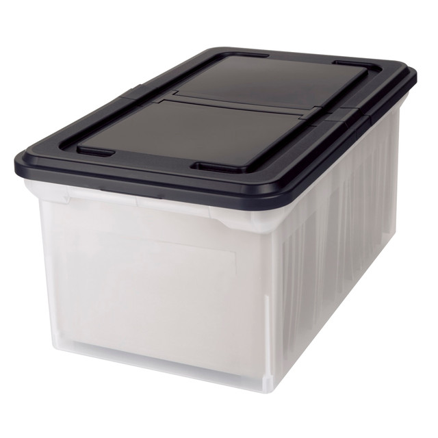 Store office supplies or archive documents with this Office Depot tote box. This file tote box is stackable to help conserve valuable space in your office.  File tote box features a snap-tight lid that secures stored contents.  Stackable box is made of durable polypropylene. Keeps your documents protected.  Features a split-lid for easy access to content. Tongue-and-groove lid design allows for easy access when stacked by allowing the box to be slid forward with ease.  Office Depot stackable clear file box lets you see its contents without opening it.  Includes 1 stackable file tote box in letter size.