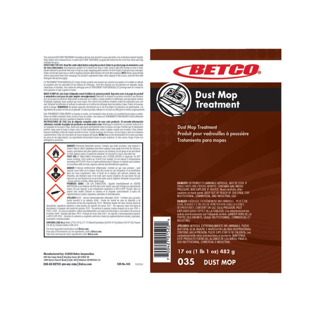 BETCO CORPORATION 0352300 Dust Mop Treatment, Citrus Scent, 17 oz Aerosol Spray, 12/Carton