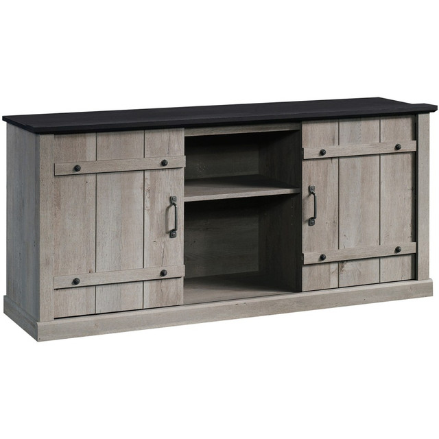 SAUDER WOODWORKING CO. 429347 Sauder Select Farmhouse Entertainment Credenza With Sliding Doors For 70in TVs, Mystic Oak/Raven Oak SAUDER WOODWORKING CO. 429347 Sauder Select Farmhouse Entertainment Credenza With Sliding Doors For 70in TVs, Mystic Oak/Raven Oak