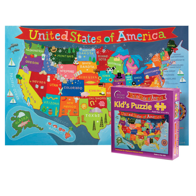 ROUND WORLD PRODUCTS, INC. Round World Products RWPKP02  Kids United States 100-Piece Jigsaw Puzzle, 13in x 19in