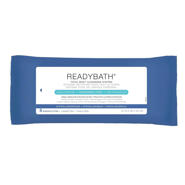 MEDLINE INDUSTRIES, INC. ReadyBath MSC095305  Total Body Cleansing Standard-Weight Washcloths, Scented, 8inx 8in, White, 8 Washcloths Per Pack, Case Of 30 Packs