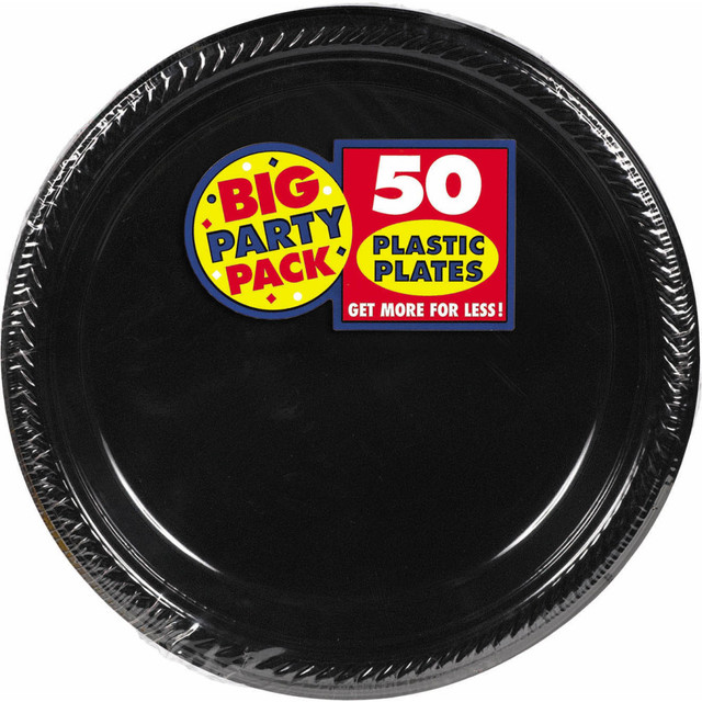 AMSCAN CO INC 630732.10 Amscan Plastic Plates, 10-1/4in, Jet Black, 50 Plates Per Big Party Pack, Set Of 2 Packs