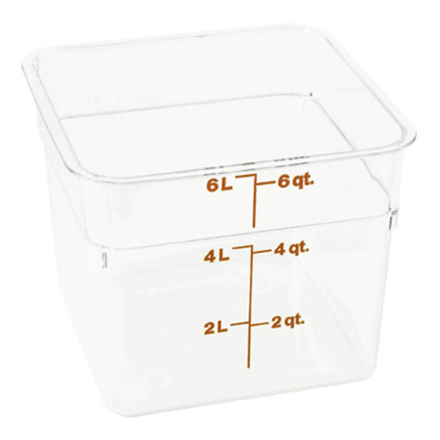 Keep 1 of these storage containers in your food-service facility to help make sure items stay fresh and accounted for. The polycarbonate containers are clear to let you glance at your remaining inventory.  Strong polycarbonate helps prevent contamination and holds in freshness.  Clear Camwear design allows you to quickly see whats inside.
