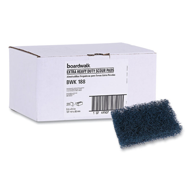 BOARDWALK 188 Extra Heavy-Duty Scouring Pad, 3.5 x 5, Dark Blue, 20/Carton
