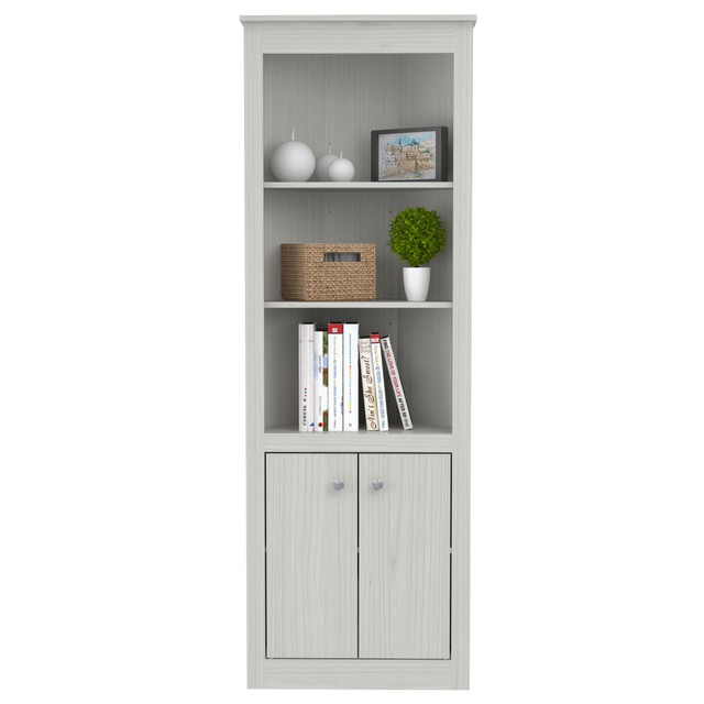 INVAL AMERICA, INC. BE-9204 Inval 70inH 5-Shelf Corner Bookcase With 2-Doors, Washed Oak