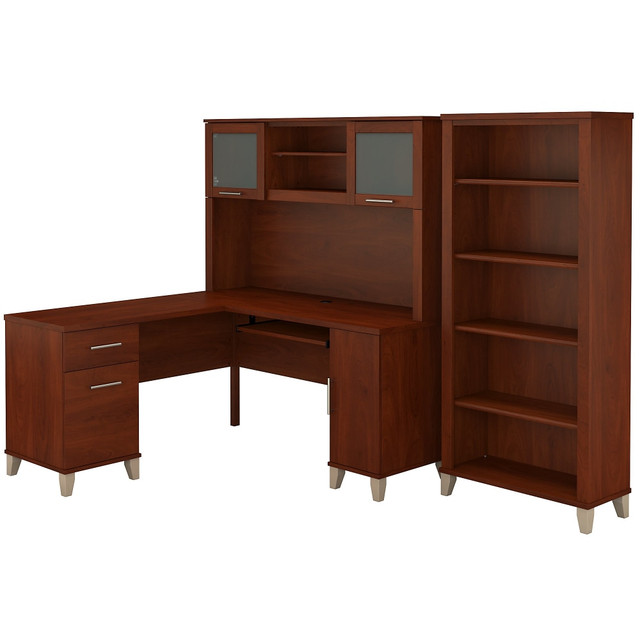 BUSH INDUSTRIES INC. SET010HC Bush Furniture Somerset L Shaped Desk With Hutch And 5 Shelf Bookcase, 60inW, Hansen Cherry, Standard Delivery