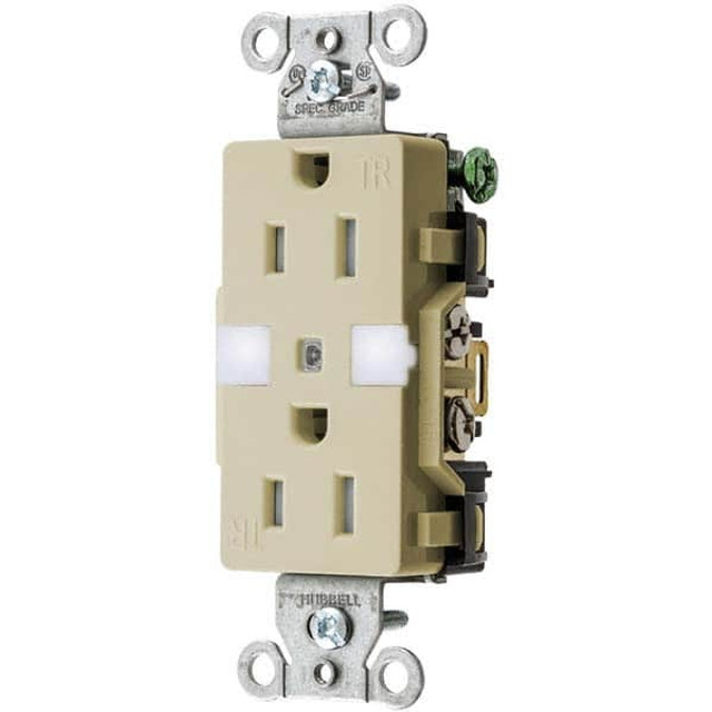 Hubbell Wiring Device-Kellems DR15NLIV Straight Blade Duplex Receptacle: NEMA 5-15R, 15 Amps, Self-Grounding