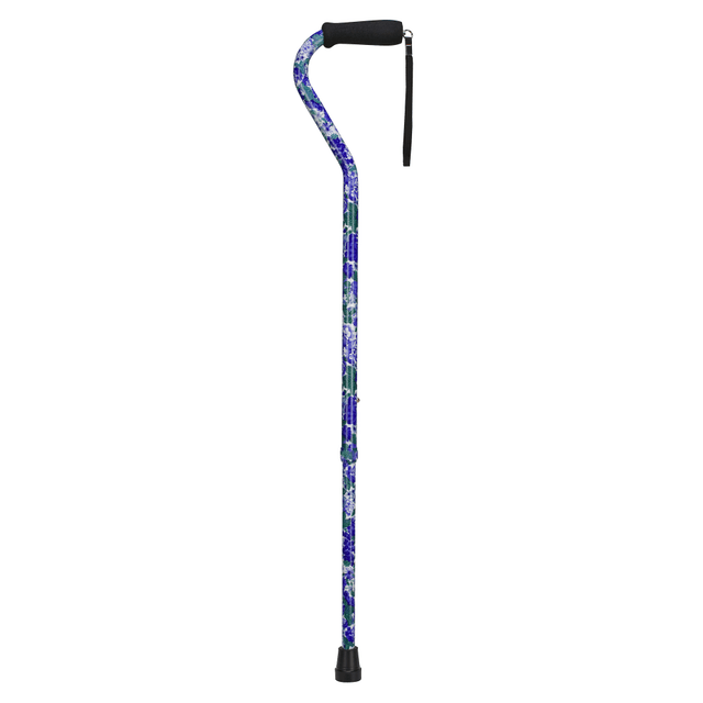 MABIS HEALTHCARE, INC. 502-1300-9904 DMI Designer Adjustable Offset-Handle Aluminum Cane, 30in - 39in, Purple Flower MABIS HEALTHCARE, INC. 502-1300-9904 DMI Designer Adjustable Offset-Handle Aluminum Cane, 30in - 39in, Purple Flower
