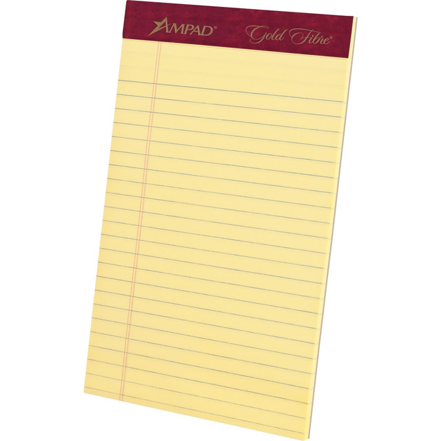 TOPS BUSINESS FORMS TOPS 20029  Gold Fibre Premium Jr. Legal Writing Pads - 50 Sheets - Watermark - Stapled/Glued - 0.28in Ruled - 20 lb Basis Weight - 5in x 8in - Yellow Paper - Bleed-free, Chipboard Backing, Micro Perforated - 4 / Pack