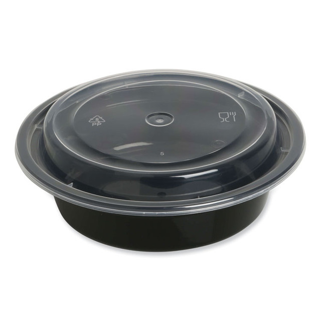 GEN TORND16 Microwavable Food Container with Lid, Round, 16 oz, 6.29 x 6.29 x 1.96, Black/Clear, Plastic, 150/Carton