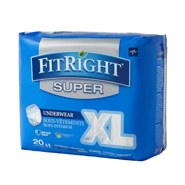MEDLINE INDUSTRIES, INC. FIT33600A FitRight Super Protective Underwear, Extra-Large, 56 - 68in, White, Pack Of 20 MEDLINE INDUSTRIES, INC. FIT33600A FitRight Super Protective Underwear, Extra-Large, 56 - 68in, White, Pack Of 20