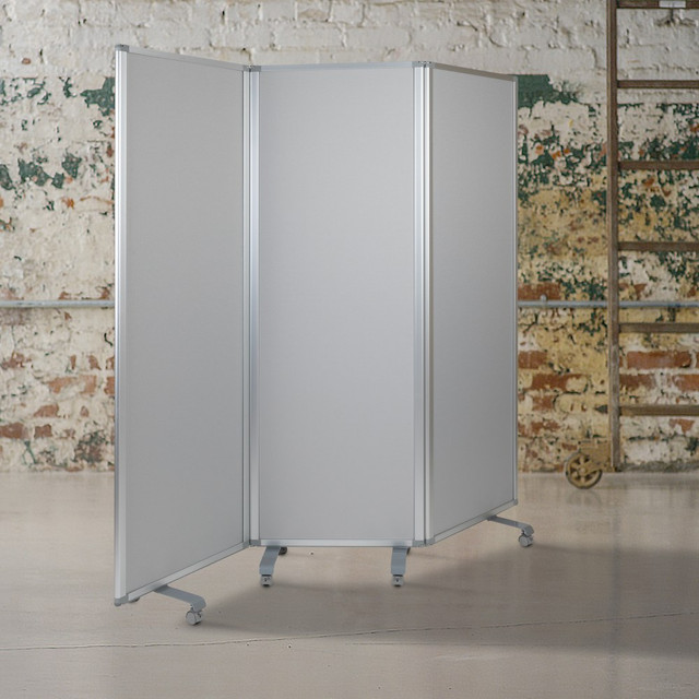 FLASH FURNITURE BRPTT0013MP6183 Double-Sided Mobile Magnetic Whiteboard/Cloth Partition With Lockable Casters, White/Gray FLASH FURNITURE BRPTT0013MP6183 Double-Sided Mobile Magnetic Whiteboard/Cloth Partition With Lockable Casters, White/Gray