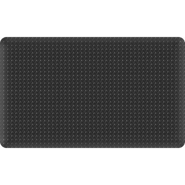 When work requires standing all day, take comfort in knowing that an Office Depot anti-fatigue mat is underneath your shoes. This K-Marble foot mat in black and white takes the pain out of repetitive walking with cushioned comfort that keeps you feeling great.  Marbleized PVC surface bonded to a 3/8in closed cell PVC sponge base.  Resilient foam provides anti-fatigue comfort.  With no glue used, this Office Depot Brand floor mat is easy to clean and lasts longer for high-traffic areas.  Great for hospital and laboratory environments or service counters.