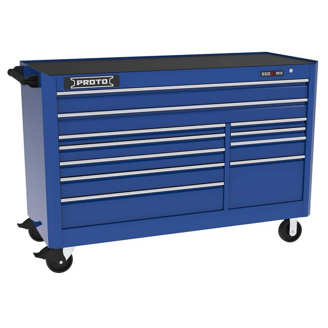 Proto J556646B-11BL Tool Roller Cabinets; Drawers Range: 10 - 15 Drawers ; Overall Weight Capacity: 900lb ; Top Material: Vinyl ; Color: Gloss Blue ; Locking Mechanism: Keyed ; Width Range: 48" and Wider