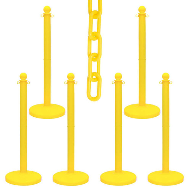 Mr. Chain 73702-6 Pedestrian Barrier Kits; Chain Material: Polyethylene ; Post Material: HDPE ; Surface Pattern: Solid Color ; Chain Color: Yellow ; Post Color: Yellow ; Chain Trade Size: 8in