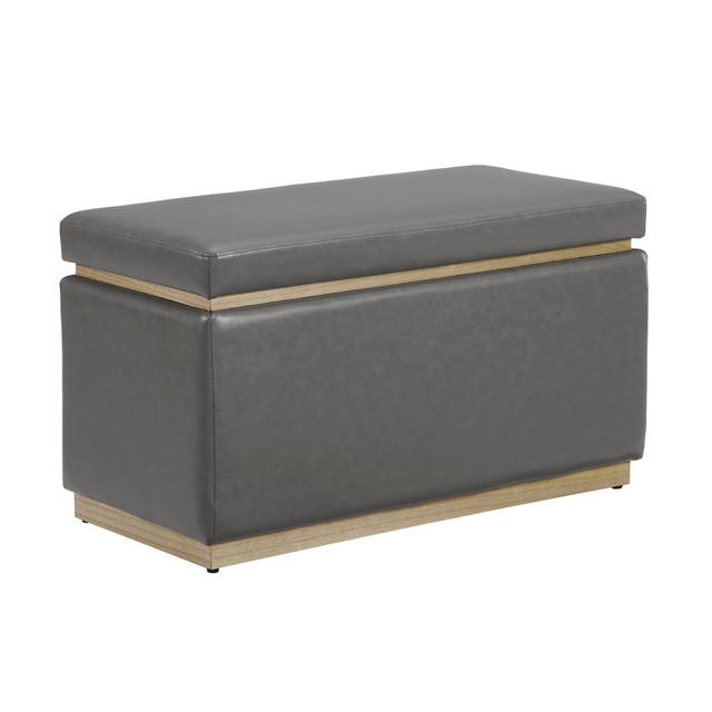 LINON HOME DECOR PRODUCTS, INC OFDP2963 Linon Brenock Faux Leather Storage Ottoman, 18inH x 32inW x 16inD, Gray/Natural