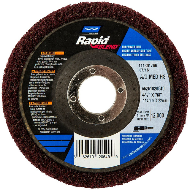 Norton 66261020549 Deburring Disc: 4-1/2" Dia, 7/8" Hole, Medium Grade, Aluminum Oxide