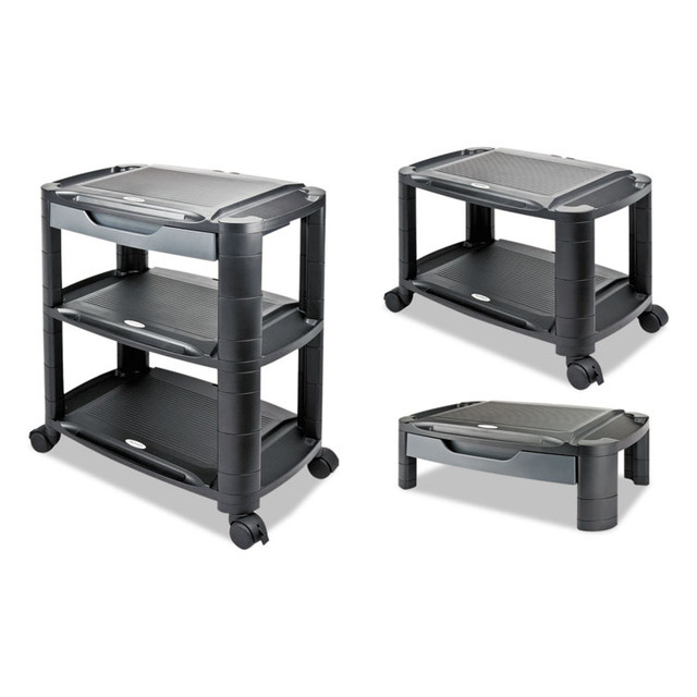 ALERA U3N1BL 3-in-1 Cart/Stand, Plastic, 3 Shelves, 1 Drawer, 100 lb Capacity, 21.63" x 13.75" x 24.75", Black/Gray