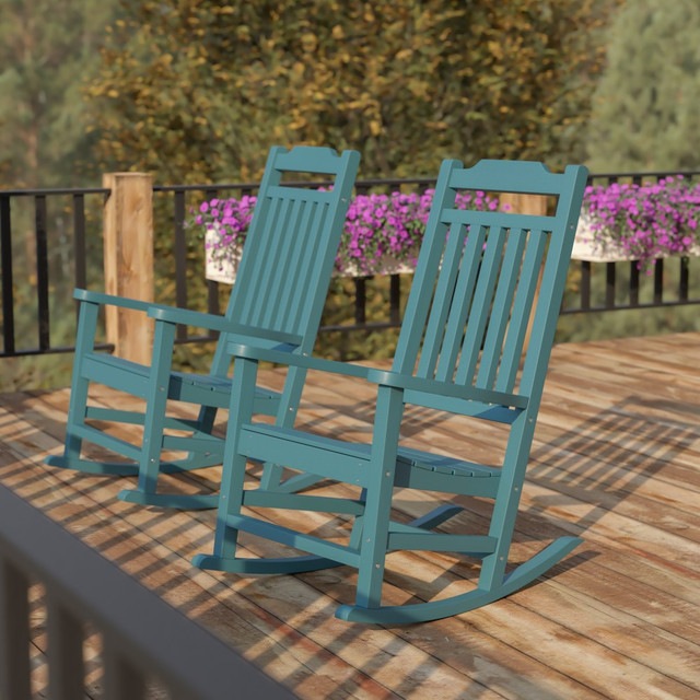 FLASH FURNITURE 2JJC14703TL Winston All-Weather Rocking Chairs, Teal, Set Of 2 Chairs FLASH FURNITURE 2JJC14703TL Winston All-Weather Rocking Chairs, Teal, Set Of 2 Chairs