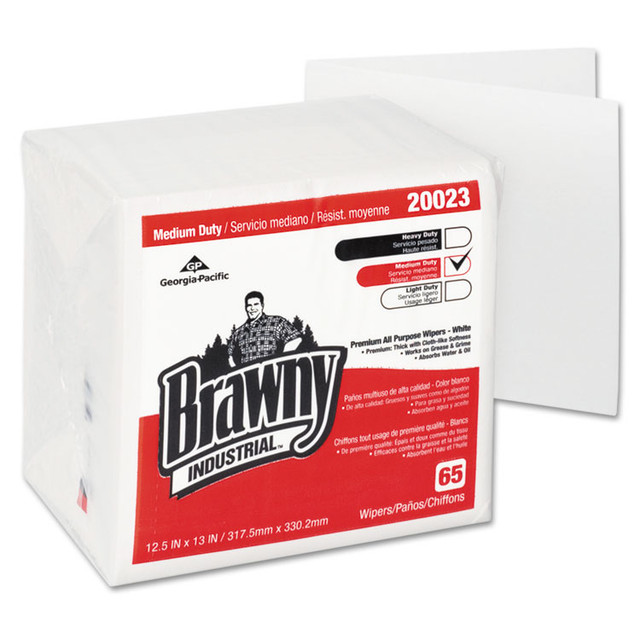 GEORGIA PACIFIC Brawny® Professional 200-23 Medium Duty Premium DRC 1/4 Fold Wipers, 1-Ply, 13 x 12.5, Unscented, White, 65/Pack