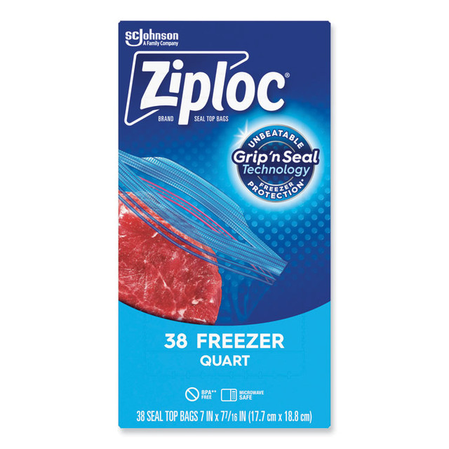SC JOHNSON Ziploc® 314444 Zipper Freezer Bags, 32 oz, 6.97" x 7.7", Clear, 38 Bags/Box, 9 Boxes/Carton