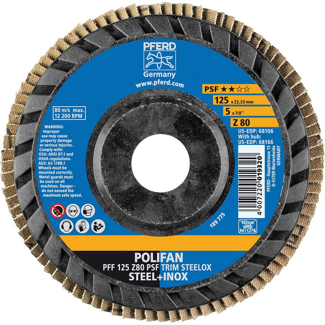 PFERD 68106 Flap Disc: 7/8" Hole, 80 Grit, Zirconia Alumina, Type 27