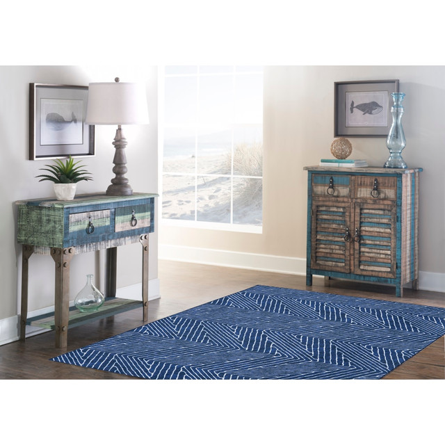 LINON HOME DECOR PRODUCTS, INC OD4968 Linon Washable Indoor Rug, Shae, 5ft x 7ft, Blue/Ivory