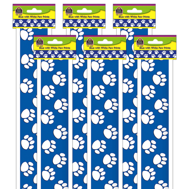 EDUCATORS RESOURCE TCR4620-6 Teacher Created Resources Border Trim, Blue/White Paw Prints, 35ft Per Pack, Set Of 6 Packs