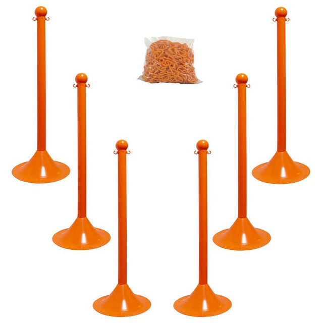 Mr. Chain 71012-6 Stanchion & Chain Kit: Plastic, Orange, 50' Long, 2" Wide