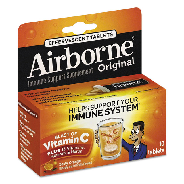 SCHIFF VITAMINS Airborne® 30004CT Immune Support Effervescent Tablet, Zesty Orange, 10/Box, 72 Boxes/Carton