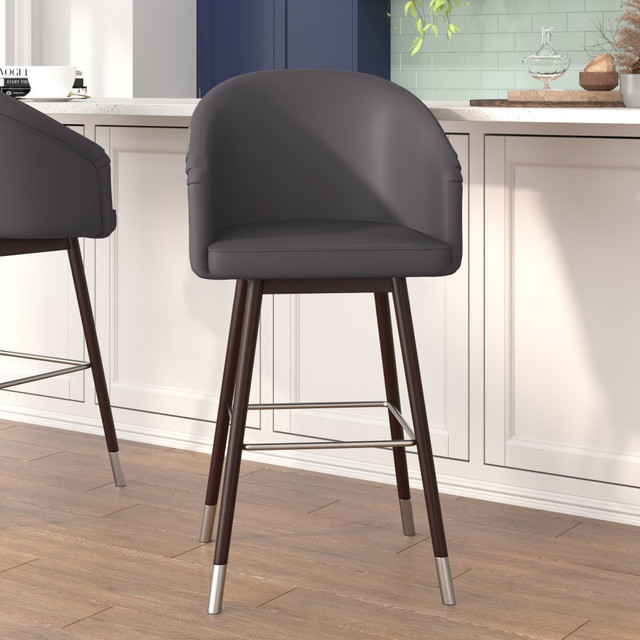 FLASH FURNITURE 2AY192830GY  Margo Commercial-Grade Mid-Back Modern Bar Stools, Gray/Walnut, Set Of 2 Stools