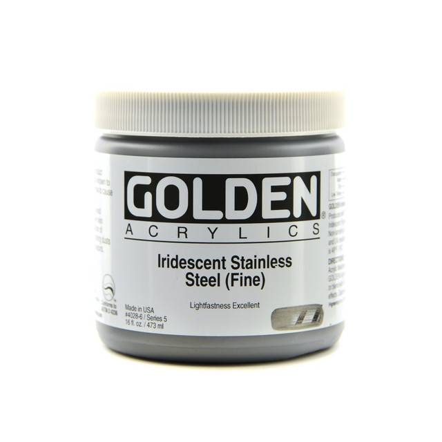 GOLDEN ARTIST COLORS, INC. Golden 4028-6  Acrylic Paint, Fine, 16 Oz, Iridescent Stainless Steel
