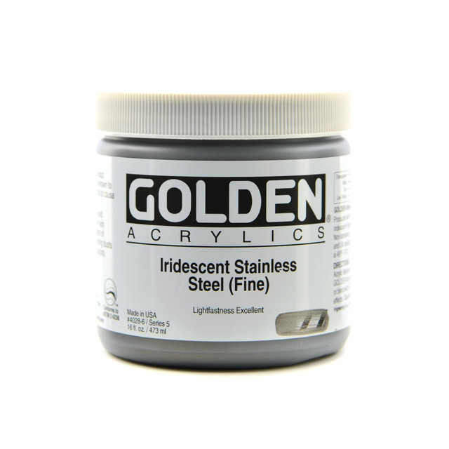 GOLDEN ARTIST COLORS, INC. 4028-6 Golden Acrylic Paint, Fine, 16 Oz, Iridescent Stainless Steel