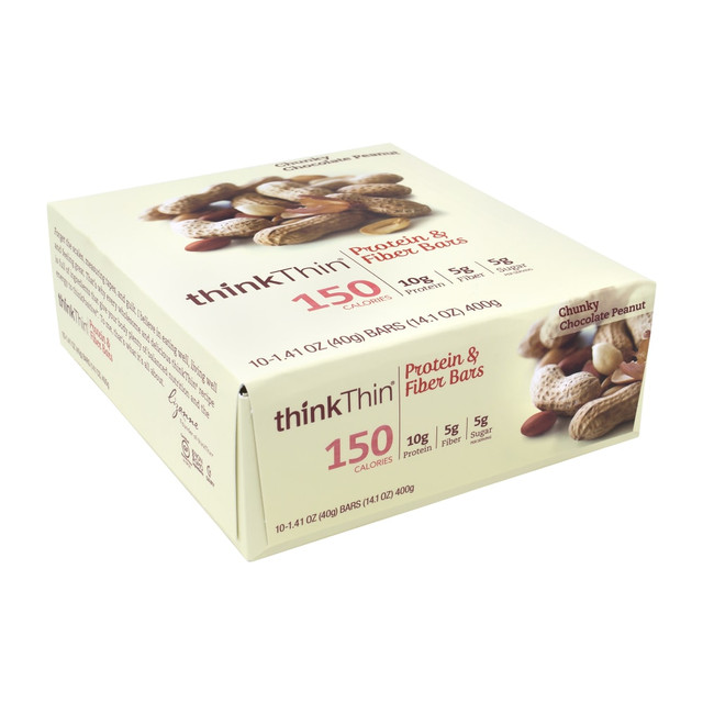 THINKTHIN, LLC thinkThin 71101  Chunky Chocolate Peanut Protein Bars, 1.41 Oz, Box Of 10 Bars