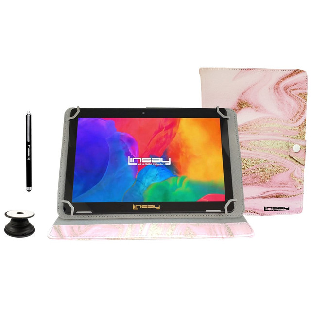 INFOLIST CORP. Linsay F10IPPIGLP  F10IPS Tablet, 10.1in Screen, 2GB Memory, 64GB Storage, Android 13, Pink Glaze Marble