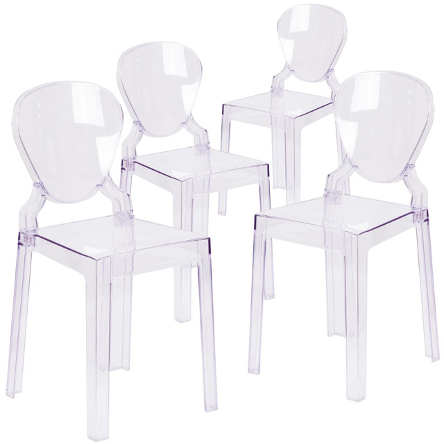 FLASH FURNITURE 4OWTEARBACK18 Ghost Chairs With Tear Backs, Transparent Crystal, Pack Of 4 Chairs FLASH FURNITURE 4OWTEARBACK18 Ghost Chairs With Tear Backs, Transparent Crystal, Pack Of 4 Chairs