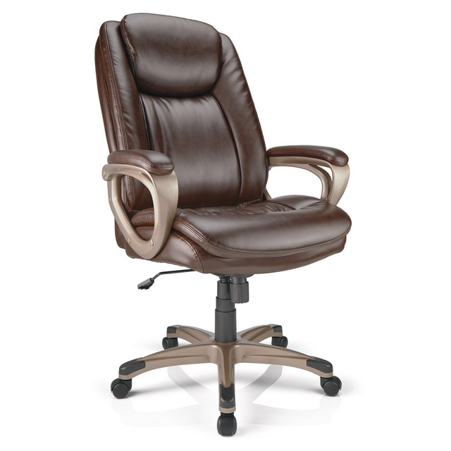 OFFICE DEPOT CS-2020E-BR Realspace Treswell Bonded Leather High-Back Executive Office Chair, Brown/Champagne, BIFMA Compliant