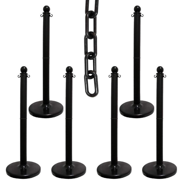 Mr. Chain 73703-6 Pedestrian Barrier Kits; Chain Material: Polyethylene ; Post Material: HDPE ; Surface Pattern: Solid Color ; Chain Color: Black ; Post Color: Black ; Chain Trade Size: 8in