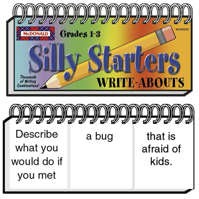 Teach writing and reading comprehension with the McDonald Publishing Silly Starters Write-Abouts. Each Write-About gives students prompts for writing about a specific object.  Kids are prompted to write by selecting the type of writing, an object to write about and a quality of that object.  Ideal for students in grades 1-3.