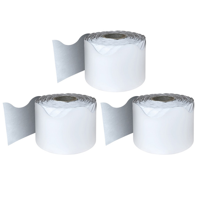 Bring added style to your classroom with these Carson Dellosa Education Rolled Scalloped Borders. These scalloped borders are printed on thick, flexible paper, and can be used for many different bulletin board displays.  Use as a single layer border or add layers for dimension.  Decorate bulletin boards, desks, classrooms and more.  Sold as a pack of 3 rolls.