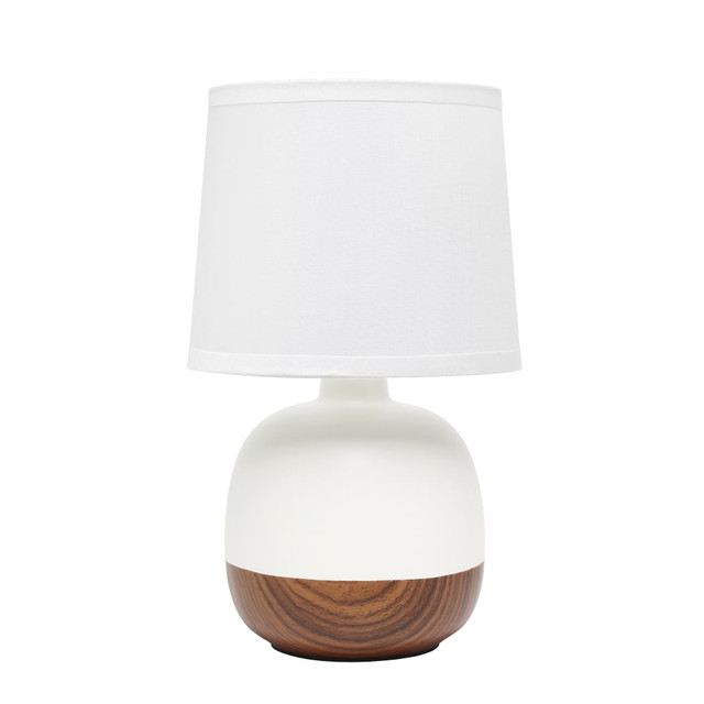 ALL THE RAGES INC Simple Designs LT2078-DWW  Petite Mid-Century Table Lamp, 12inH, White Shade/Dark Wood/Off-White Base