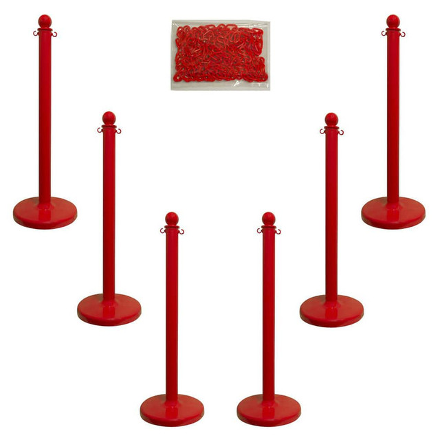 Mr. Chain 71105-6 Stanchion & Chain Kit: Plastic, Red, 50' Long, 2" Wide