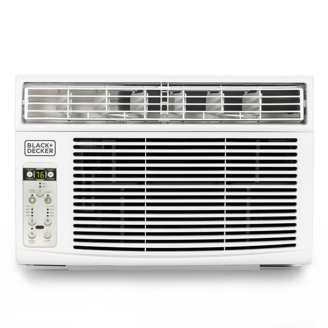 Keep your space cool and comfortable with the Black & Decker BD Series Window Air Conditioner. Choose from cooling 4 levels at temperatures from 62 deg.F to 86 deg.F to suit your needs.  Runs at 4 levels: auto, low, medium and high with a temperature range from 62 deg.F to 86 deg.F.  Can operate in the form of a dehumidifier when in dry mode.  Includes ECO, fan only and sleep modes.  Remote control and digital LED display panel with 24-hour timer programming for precise control.  Uses R32 refrigerant.  Mounting hardware included.  Backed by the manufacturers 1-year limited warranty.  Covers rooms up to 550 sq. ft.  Eco-conscious choice - has one or more meaningful eco-attributes or eco-labels.  This product is heavy and/or oversized and may need more than one person to handle.