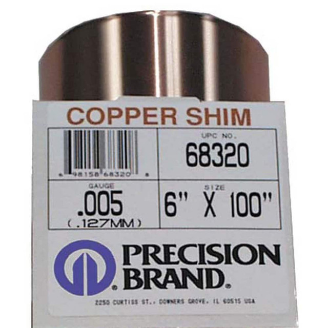 Precision Brand 68395 Shim Stock: 0.008'' Thick, 100'' Long, 6" Wide, Copper