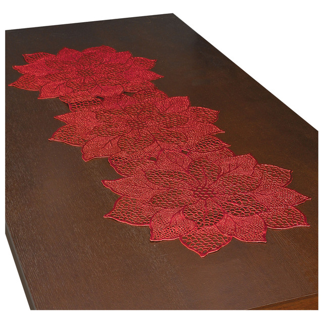 AMSCAN CO INC 570097 Amscan Christmas Poinsettia Table Runners, 35in x 13-1/2in, Red, Pack Of 2 Runners