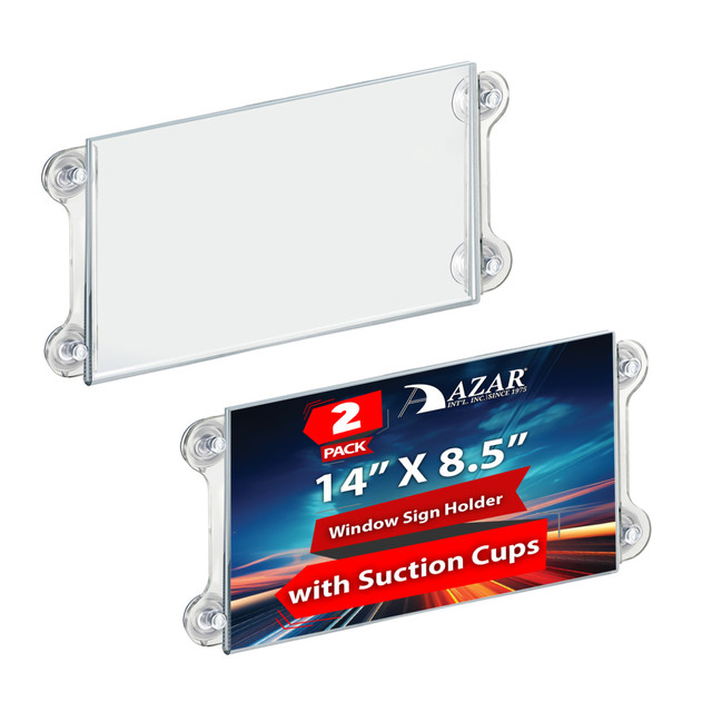AZAR DISPLAYS 106607  Acrylic Sign Frames With Suction Cups, 8-1/2inH x 14inW x 1/4inD, Clear, Pack Of 2 Frames