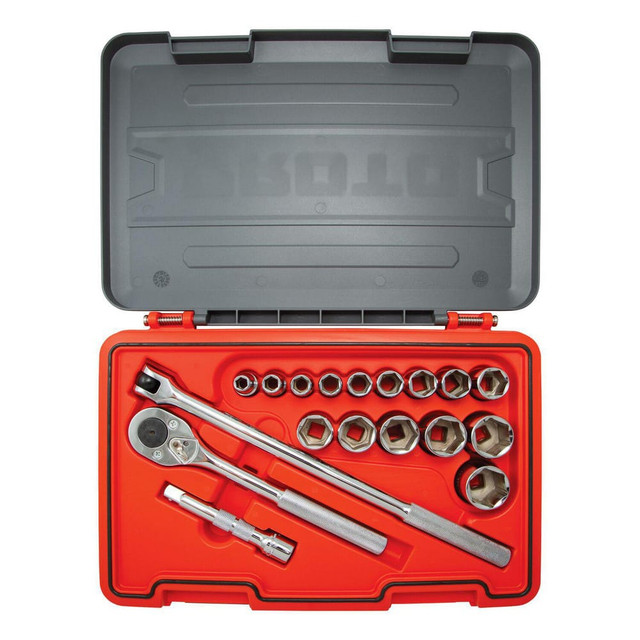 Proto J54118S Combination Hand Tool Sets; Set Type: Socket Set ; Number Of Pieces: 18 ; Measurement Type: Inch ; Drive Size: 1/2 ; Container Type: Blow Mold Case ; Container Material: Plastic