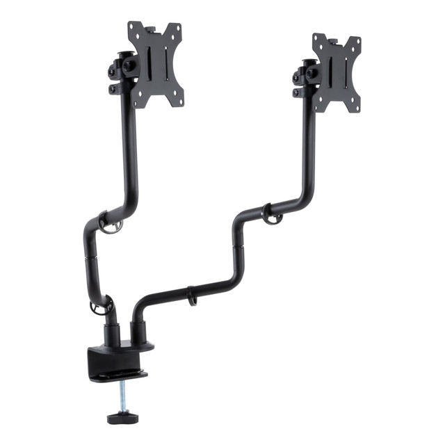 Ideal for freeing up space on desks, the Allsop Metal Art Dual Monitor Arms allow users to position their dual monitor setups for optimal viewing and ergonomic comfort. These dual monitor arms feature a sleek minimalist design while offering great stability and adjustability. Each monitor arm has multiple joints allowing full forward, backward, and side-to-side adjustment. The VESA mount joint features tilt and swivel adjustments to ensure users will find their perfect viewing angle.  Dual monitor arms are independently adjustable  Monitor mounts rotate and tilt for a variety of viewing options  Full-motion adjustment offers different viewing angles and focal lengths  7 inches of independent height adjustment for monitors.  Supports proper ergonomics for viewing screens  Holds monitors up to 32? and 15 lbs  Assembly tool included  VESA Compatible  Have the right tools in place to prepare your workforce to work from anywhere.